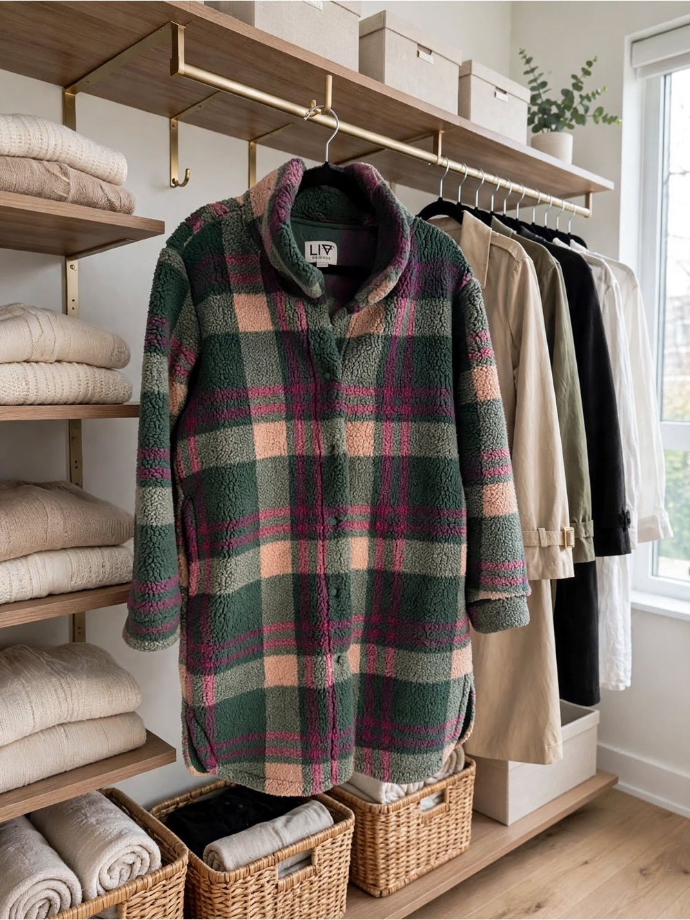 LIV Green Plaid Sherpa Teddy Jacket